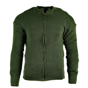 DFU109 Customized Olive Green <b>Men</b> <b>Cardigan</b> with Zip on Chest Open 50% Cotton 50% Acrylic - Product Image 1
