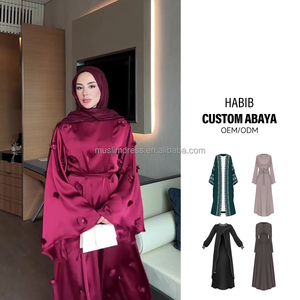 Vestido elegante Abaya Dubai para mujer Habib, vestido de noche de lujo, vestido bordado de flores al por mayor con pegatinas - Product Image 1