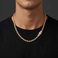 Collar de Cadena de Cuerda Chapado en Oro de 14K para Hombre y Mujer, Estilo Hip Hop, con Zirconia, Joyería de Latón