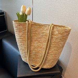 High-End Handmade Women's Spring 2026 Large Capacity Tote Bag French Lazy Style Shoulder <b>Handbag</b> Raffia Beach Bag - Product Image 1
