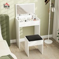 Coiffeuse blanche moderne avec miroir et tabouret, bureau de maquillage éclairé pour appartement et chambre