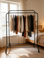 Porte-vêtements en métal noir à double couche, personnalisable en gros, pour étagères à chaussures et présentoirs à vêtements, chambre à coucher