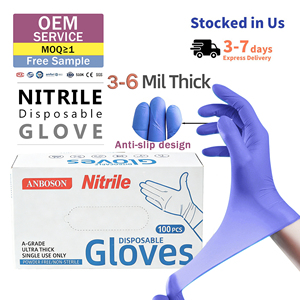 Gants d'examen en nitrile bleu et violet ANBOSON, sans poudre, jetables, pour usage industriel, médical et alimentaire, fournis par le fabricant - Product Image 1