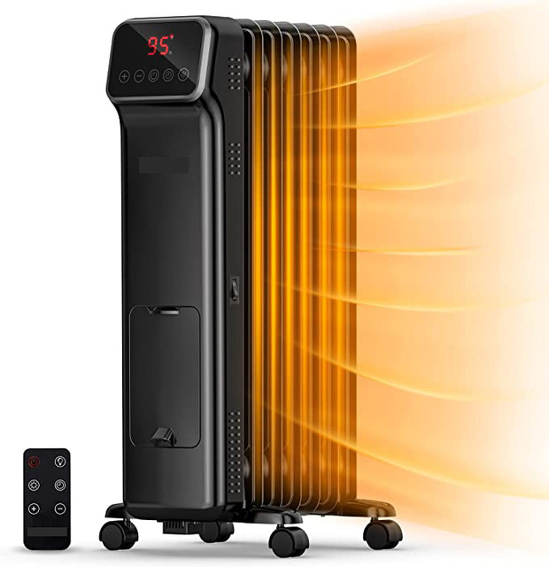 Portable Radiant Oil Filled Radiator for Full Room Quiet Digital Thermostat 24 Hrs Timer Remote Overheat Protection Freestanding