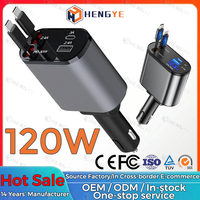 Chargeur de voiture rétractable universel 4-en-1 120W PD QC3.0 avec affichage LED et câble Type-C à charge rapide pour l'Europe