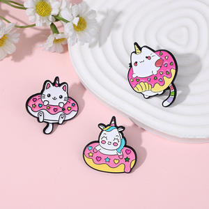 Broche de gato de Animal de Donut rosa de dibujos animados lindo Feliz cumpleaños unicornio gatito anillo de natación Pin de solapa esmaltado - Product Image 2