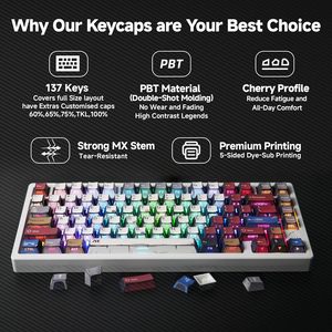 137 cherry thương hiệu đa năng PBT Keycaps cho bàn phím cơ khí không bao giờ xé phai rực rỡ RGB Backlit Ergonomic với 60% anh đào phù hợp - Product Image 2