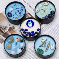 Bougies en cire de soja noires de 8 oz, faites à la main, personnalisées, avec cristaux et coquillages, pour la guérison spirituelle, la relaxation, la décoration intérieure et les cadeaux (vente en gros)