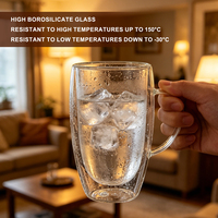 Mug à café en verre à double paroi avec poignée, en verre borosilicate isolant thermiquement, personnalisable avec logo, pour latte et thé, vente en gros