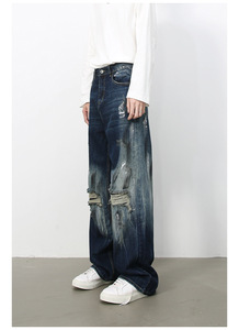 <span class=keywords><strong>Jeans</strong></span> da <span class=keywords><strong>Uomo</strong></span> Vintage Lavati Effetto Usurato Vestibilità Rilassata Gamba Dritta con Strappi Casual Streetwear Vita Media Vestibilità Ampia - Product Image 2