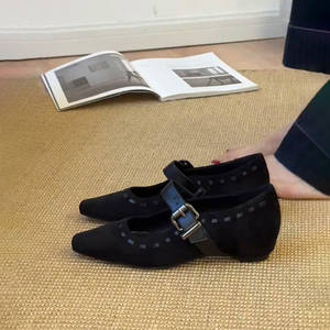 Nuevos Zapatos Mary Jane Negros Vintage de Una Sola Tira con Tacón Oculto y Diseño Exclusivo para Mujer, con Punta Cuadrada y de Ante - Product Image 1