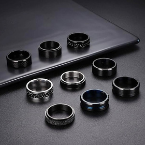 Người Đàn Ông Của Titan Thép Không Gỉ Ngón Tay Thép Quay Ban Nhạc Đơn Giản Bạc Đen & Vàng Mạ Hip Hop Phong Cách Đồ Trang Sức Nhẫn 9 cái/bộ - Product Image 2