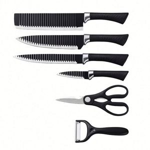 Juego de Cuchillos de Cocina Multifuncionales de Acero Inoxidable Black Wave de Seis Piezas, con Mangos de Plástico PP Duraderos y Ambidiestros, Cuchillos Modernos - Product Image 1