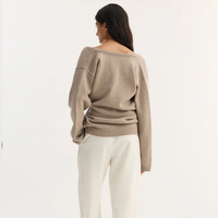Pull en maille en laine mérinos et cachemire pour femme, nouveau design élégant, col en V, épaules dénudées, cardigan enveloppant