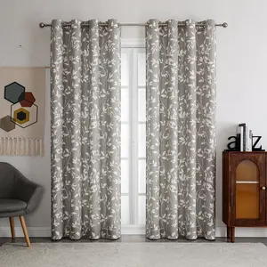 Rideaux de fenêtre en polyester prêts à l'emploi pour la maison rideaux en tulle imprimé feuilles motif personnalisé