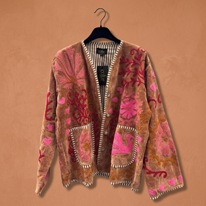 Cárdigan Vintage de Gamuza con Bordado para Mujer, Chaqueta Oversize Bohemio de Terciopelo con Parches, Chaqueta Boho con Bordado Floral y Abertura Frontal para Mujer - Product Image 4
