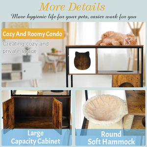 Rumah Kucing Kayu Bertingkat dengan Kotak Pasir dan Tempat Tidur untuk Kucing di Dalam Ruangan, Dilengkapi Tiang Garukan - Product Image 3