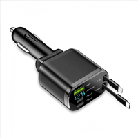 Chargeur de voiture rétractable 5 en 1, chargeur rapide pour téléphone de voiture 65W, adaptateur de chargeur de voiture Type C avec 2 câbles, USB et double ports USB C