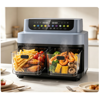 Friteuse à air à double panier avec fenêtre de visualisation en verre transparent, grande capacité 7,4 L, 2 zones de cuisson indépendantes, écran tactile numérique, finition synchronisée