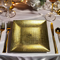 Assiettes de présentation carrées en plastique PP léger et écologique, motif crocodile style européen, pour fêtes et événements.