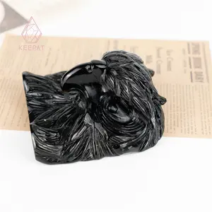 2024 produk laris kerajinan tangan hewan kepala goshawk obsidian hitam ukiran batu penyembuh untuk dekorasi