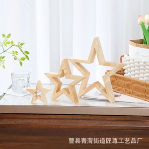 Wooden Star Ornament <b>Solid</b> <b>Wood</b> Geometric <b>Desk</b> Decor Minimalist Design For Living Room Christmas Decoration - Product Image 3