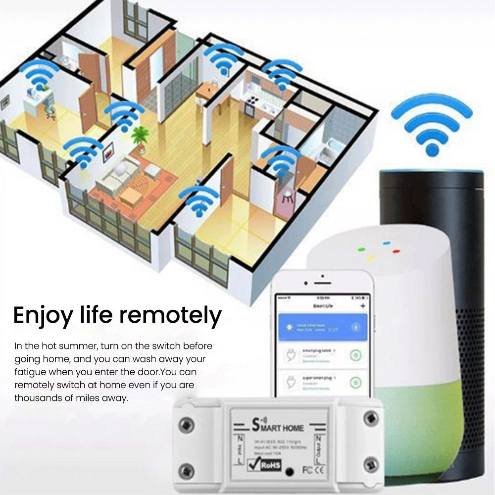 10A 30-50m Alexa Google Assistant Home Automation Smart Home Wireless Remote Controller Timer WiFi Switch Module