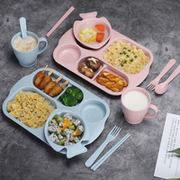 Lot de 6 plaques de section incassables en paille de blé divisées pour les tout-petits enfants enfants adultes, passe au micro-ondes et au lave-vaisselle