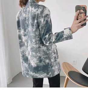 Delle donne Dell'annata Delle Donne della Giacca Sportiva in Bianco e Nero Pittura A Inchiostro Tie-Tintura di Un Pulsante Tuta - Product Image 6