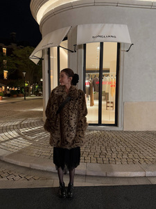 <span class=keywords><strong>Abrigo</strong></span> de Mujer, Estampado de Leopardo, Ajustado, de Spandex/Poliéster, Largo Medio, Ecológico, con un Solo Botón, Estilo Vintage, Cálido para Invierno 2026 - Product Image 3