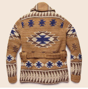 Suéter Cárdigan Estilo Occidental Retro Azteca Étnico Local de Otoño Invierno, Tejido Jacquard, Cuello de Solapa con Botones, Largo Completo, Estándar - Product Image 3