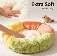 Lit pour animaux de compagnie en flanelle avec oreiller amovible, nid douillet en peluche pour chat et chien, lit rond d'intérieur pour l'hiver