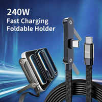 Cable USB C de 240W con Ángulo de 90 Grados y Soporte Plegable para Teléfono, Carga Rápida PD de 5A, Trenzado de Nailon para Juegos Móviles