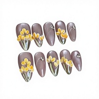 Venta al por mayor, paquete de 10 uñas postizas acrílicas 3D con forma de mariposa, estilo almendra y stiletto, hechas a mano, francesas puras, cuadradas, para dedos completos.