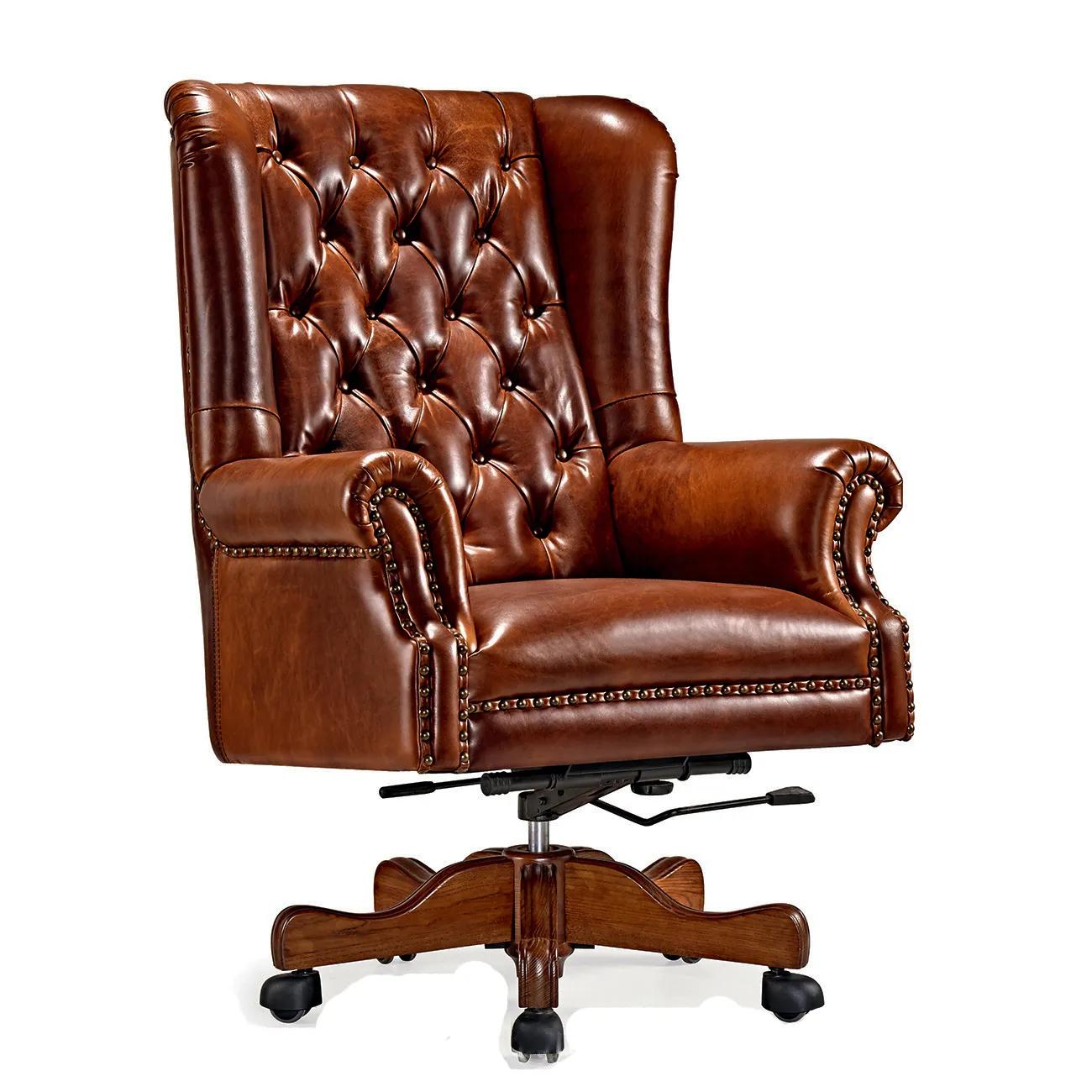 Chaise de patron en cuir haut de gamme de luxe pour bureau, style européen, chaise pivotante à dossier haut de gamme, style américain