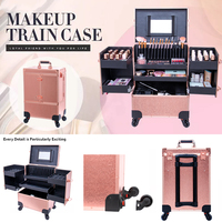 KONCAI Boîte de rangement pour vernis à ongles professionnel pour manucure Trolley pour ongles Beauty Large Rolling Nails Travel Case Black