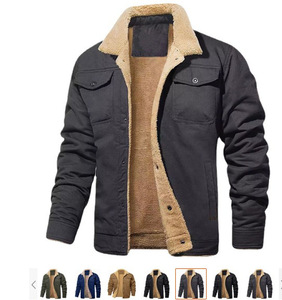 Veste d'hiver chaude pour homme, col rabattu, boutonnée, doublée en sherpa, tendance et en promotion - Product Image 4