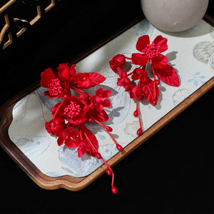 New wine-red floral handmade 3D minimalist toast dress headdress clip <b>wedding</b> ancient style cheongsam bridal hair <b>accessory</b> - Product Image 2