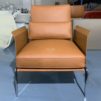 Italin – fauteuil en cuir à pied en acier, Design Simple, chaise de détente moderne et confortable