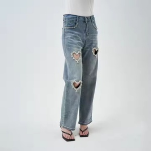 Nouveau design, vente chaude, jeans taille basse avec diamants, streetwear vintage, jeans bleus délavés et amples pour filles - Product Image 2