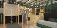 Parcours d'obstacles sensoriel intérieur en bois personnalisé pour enfants avec mur d'escalade, barres de singe et tunnel