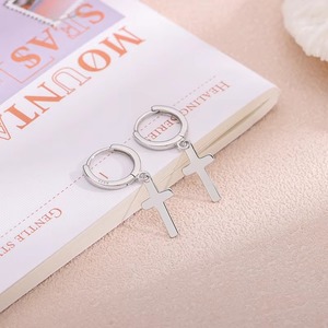 Simple Drop <b>Earrings</b> S925 Sterling Silver Smooth Cross Pendant Drop <b>Earring</b> Hoops Fine Unisex <b>Earrings</b> Jewelry Gift - Product Image 4
