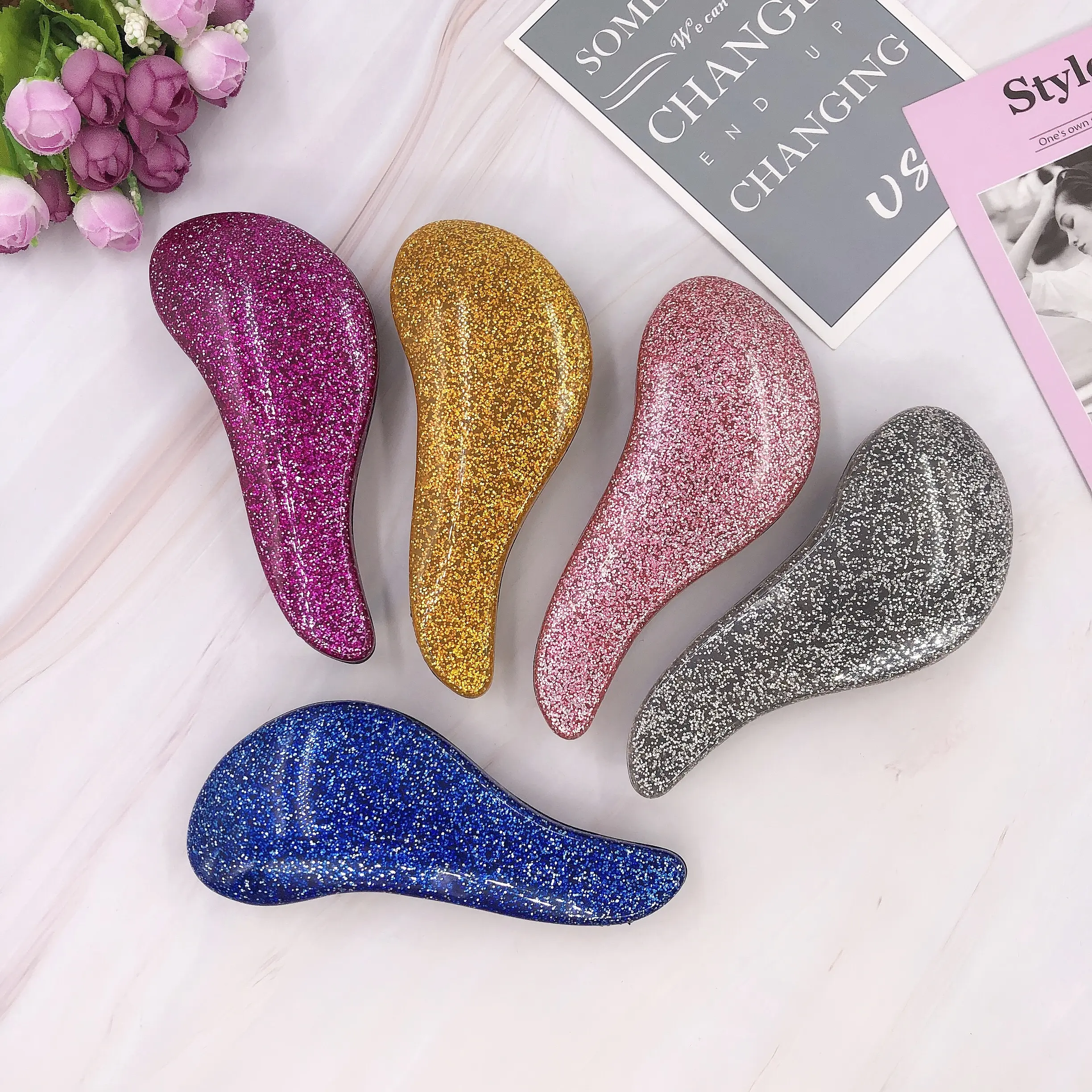 Flash Magic Glitter Handle TT Comb Extension HairBrush Comb Tangled Hair Brush for Curly Hair