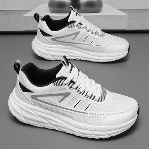 Chaussures de sport respirantes à lacets pour hommes, grandes tailles, pour pieds larges, antidérapantes, à semelle épaisse en caoutchouc, coupe basse, bout rond, en tissu confortable - Product Image 4