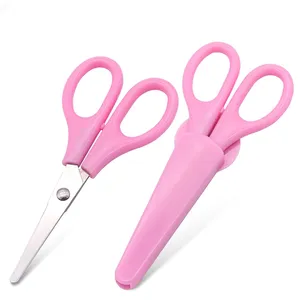 Wholesale price plastic handle 5.5 inch child safety training scissors cute school scissors with cover