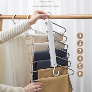 Porte-pantalons multifonctionnel en acier inoxydable au design moderne, pliable et rétractable, gain de place pour le rangement dans la garde-robe - Product Image 4