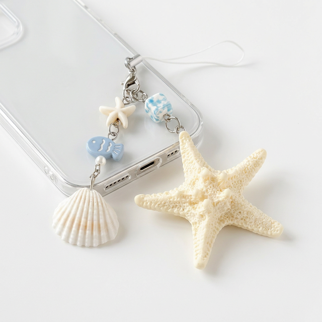 Ocean-themed Natural Shell Starfish Decorative Charms Keychain Phone Case Charm Pendant Holiday Accessory Acrylic Resin