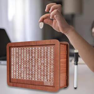 Tirelire <span class=keywords><strong>Caisse</strong></span> Forte en Bois pour Épargne, Boîte Épargne <span class=keywords><strong>d</strong></span>'Argent en Bois avec Objectif et Nombres (10000) - Product Image 1