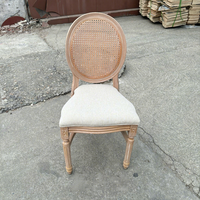 Chaise de salle à manger en bois massif de style français, dossier ovale en rotin antique, siège rembourré, mobilier traditionnel pour la maison et l'hôtel