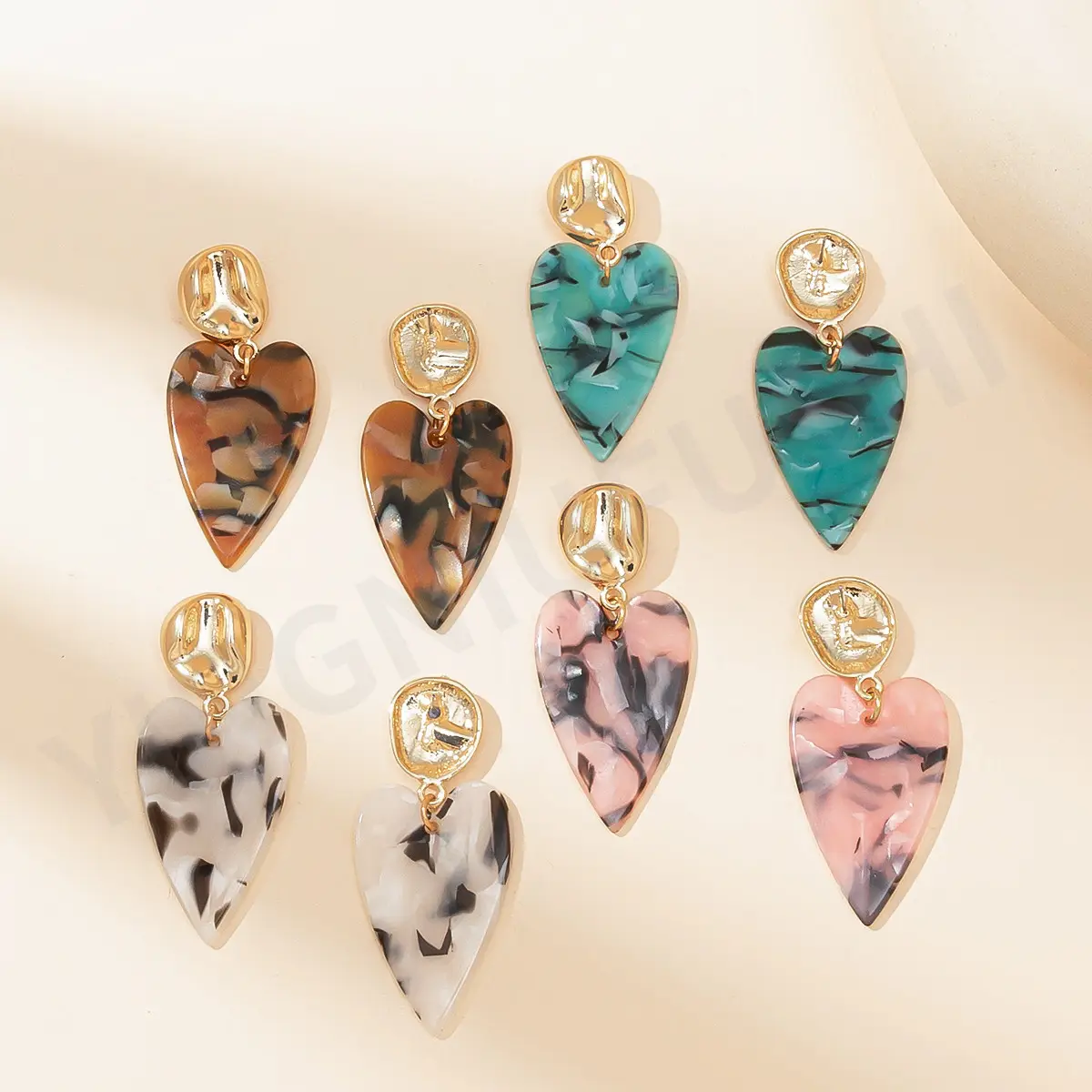 Ztech — boucles d'oreilles suspendues en résine acrylique, bijoux Vintage, en forme de cœur, motif léopard, zèbre rose, taureau du lac, couleur ivoire, nouvelle collection
